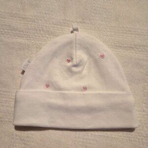 Jojo Maman Bébé girls size newborn white hat with embroidered hearts EUC
